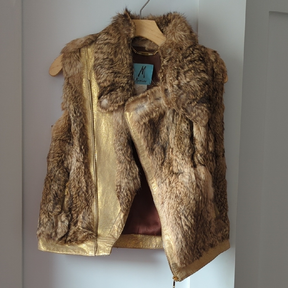 Kids Faux Fur Vest in Gold and Brown